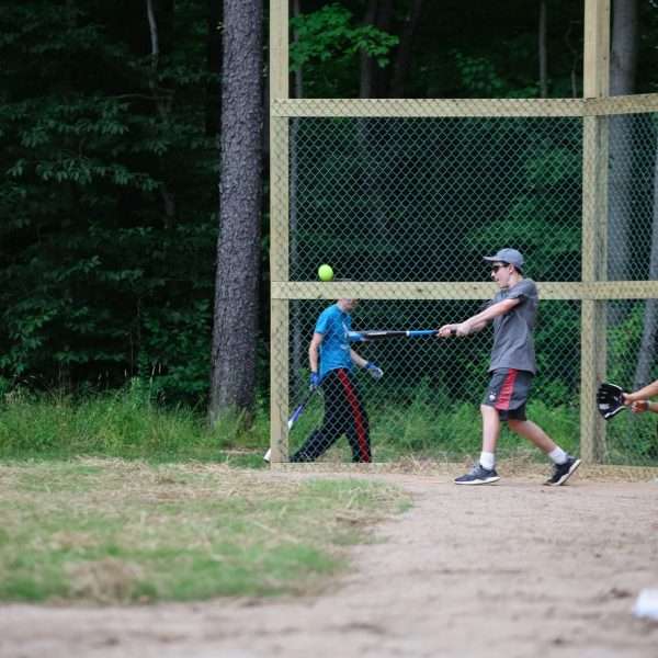 Campers playing baseball